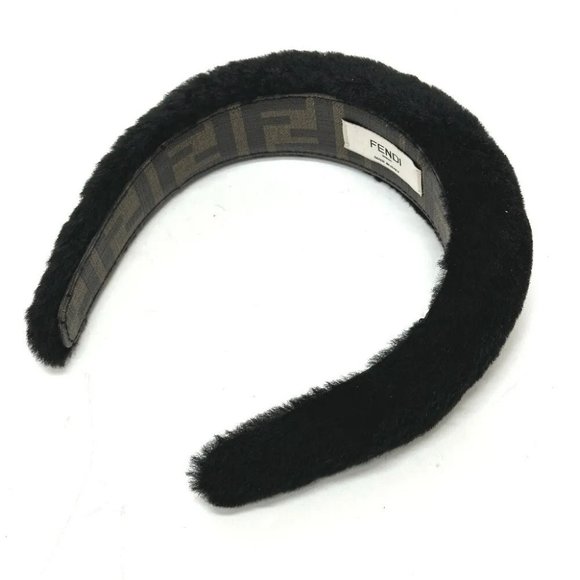 FENDI Hair band head band boa zucca hair accessory fur Black
